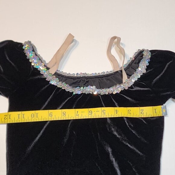 A wish come True girl size 12-14 Large  dance leotard black velvet sequin - Picture 3 of 5